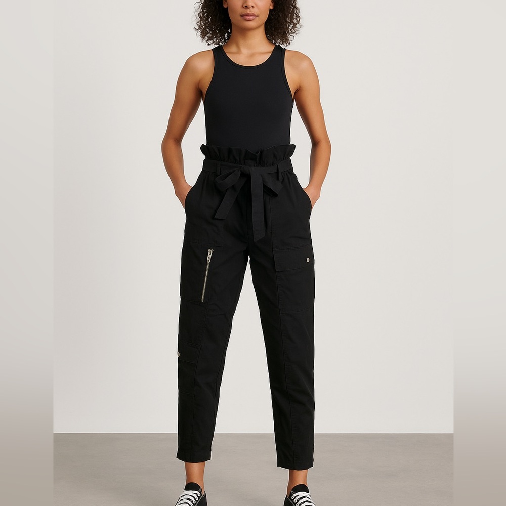 Jennifer Lopez Future Collective Black Cargo Pants ruffled waist Belt  Sz 8 Y2K